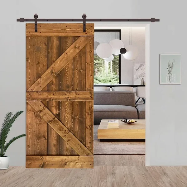 CALHOME K Series Stained Wood Sliding Barn Door with Hardware Kit - Walnut - 38 x 84
