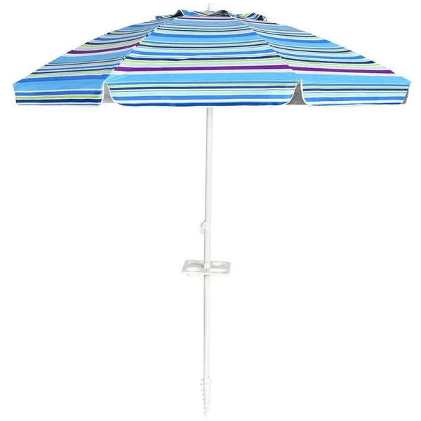 7.2 ft Portable Outdoor Beach Umbrella with Sand Anchor and Tilt Mechanism for Poolside and Garden-Multicolor - Costway