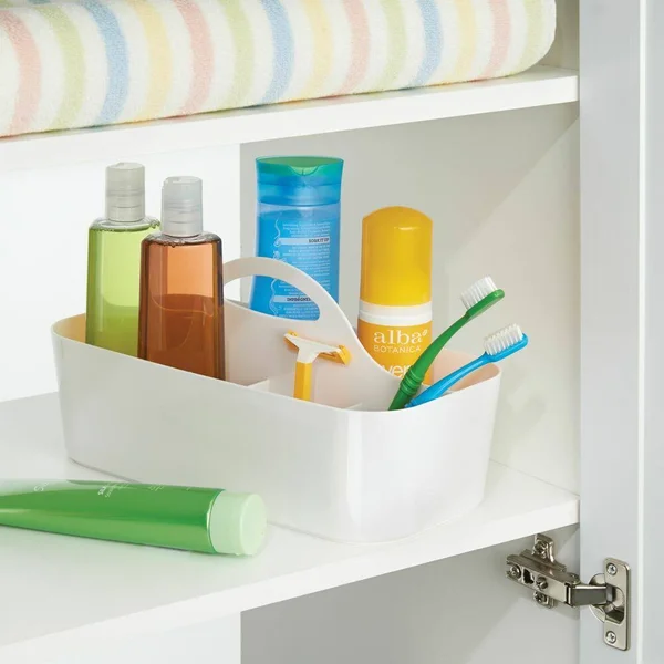 mDesign Plastic Portable Storage Organizer Caddy Tote - Divided Basket Bin with Handle for Bathroom - Dorm Room - Holds Hand Soap