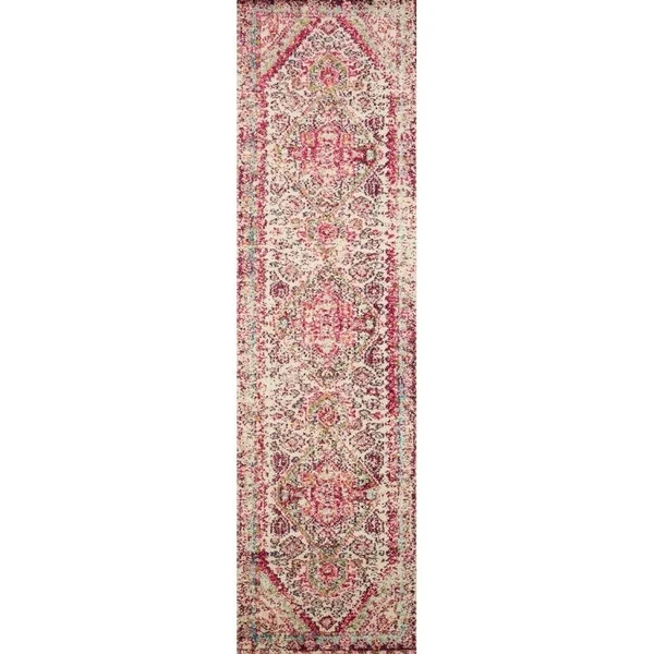 Alexander Home Vintage Boho Diamond Medallion Distressed Rug - 2&2x22 x 12& - Aqua/Pink