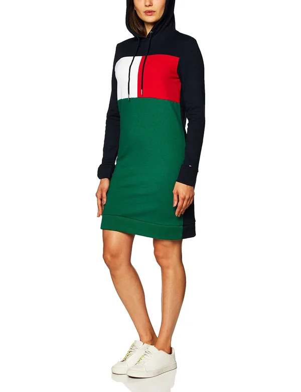 Tommy Hilfiger Logo Sweatshirt Hoodie Dress - Sky Captain Multi
