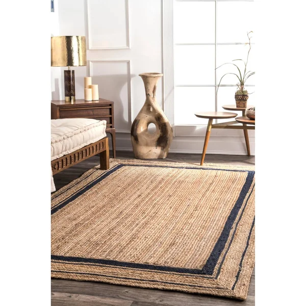 nuLOOM Rikki Braided Border Jute Navy 10 ft. x 14 ft. Area Rug, Blue
