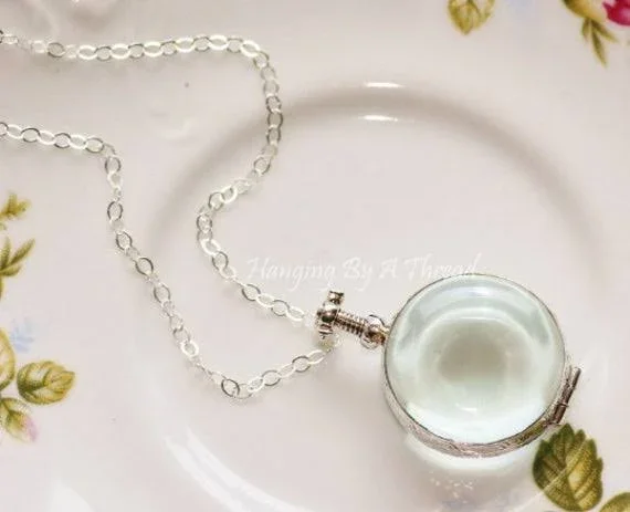 Solid Sterling Silver Round Locket, Double Sided Clear Glass Locket, Bubble Locket, Keepsake, Heirloom, Large Round Locket Necklace, G
