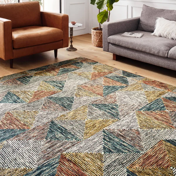 Alexander Home Kaleidoscope Geometric Hand-Hooked Wool Rug - 2&6x22 x 9&9x22 - Lagoon - Spice