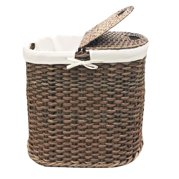 Seville Classics Hand-Woven Oval Double Laundry Hamper /w Liner Mocha
