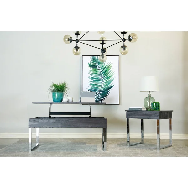 CDecor Jenna Dark Charcoal and Chrome Lift Top Coffee Table - Wood