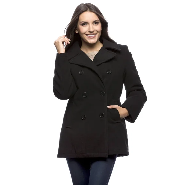 Excelled F2E4104RL Ladies Faux Wool Double Breasted Peacoat - Charcoal - Small