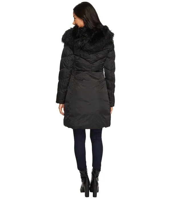 Via Spiga Womens Winter Faux Fur Parka Coat, Black