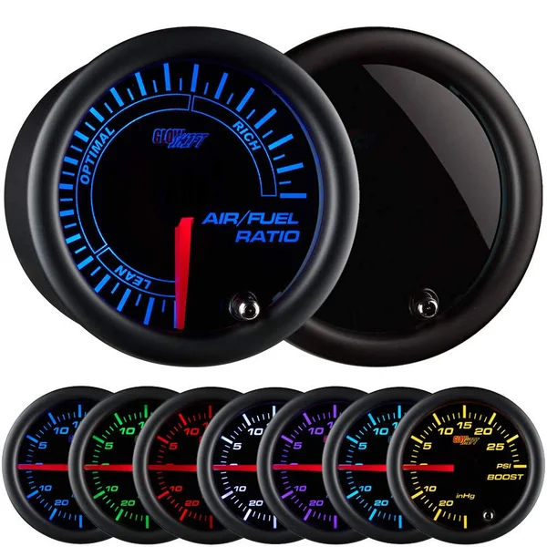 GlowShift Tinted 7 Color Narrowband Air/Fuel Ratio AFR Gauge - Lean, Optimal & Rich Readings - Black Dial - Smoked Lens - 2