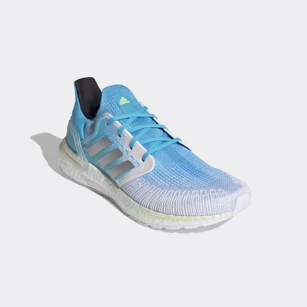 Adidas Ultraboost 20 White/Silver/Signal Cyan Men's Running Shoes - Size: 11.5
