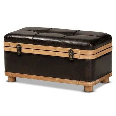 Gren 26.8'' Wide Faux Leather Tufted Rectangle Storage Ottoman with Storage Millwood Pines