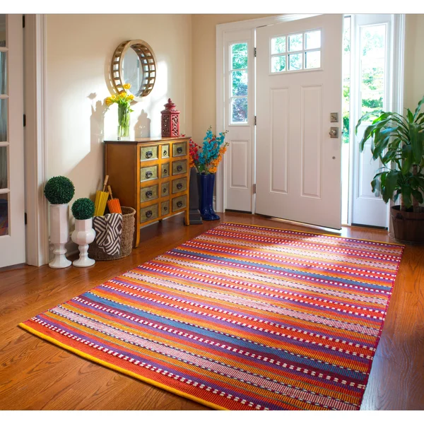 Fab Habitat Handmade Recycled Cotton Sarva Multi Red Rug (India) - Red/Gold, 5' x 8'