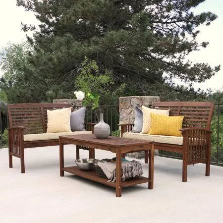 Manor Park 3-Piece Acacia Wood Patio Conversation Set - Dark Brown, Size: Coffee Table: 21 inch H x 50” W x 20” Loveseat: 37 inch