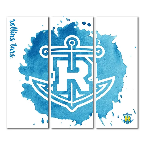 Rollins College Tars Triptych Canvas Wall Art Watercolor (48x54 inches)