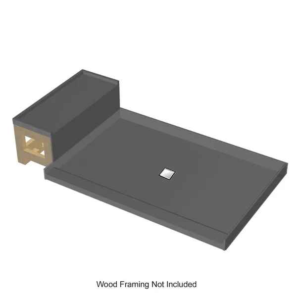 Tile Redi WD3760C-RB37-KIT Base&N Bench 37x22 x 72x22 Single Threshold Shower Base with Bech and Drain Grate