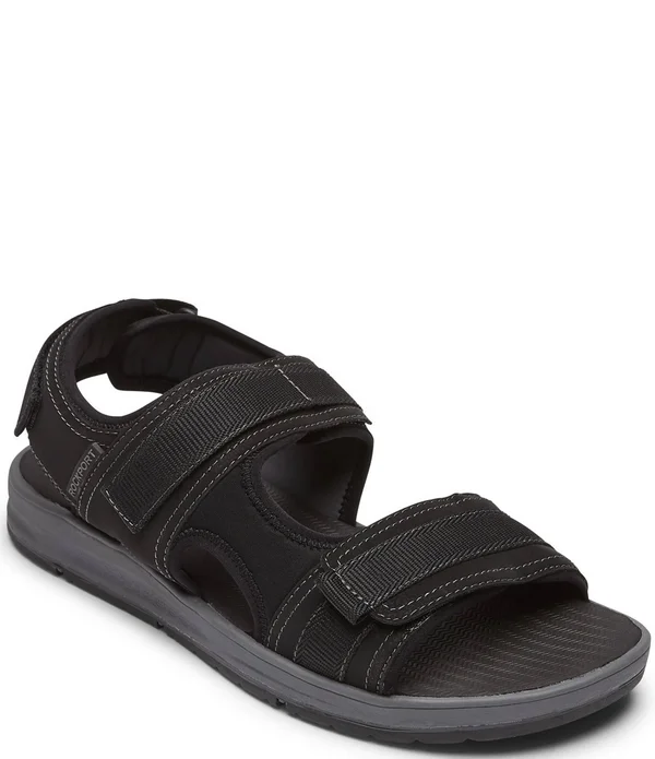 Rockport Men's Lucky Bay Sport 3 Strap Suede Sandals - Mens, 10M, Black