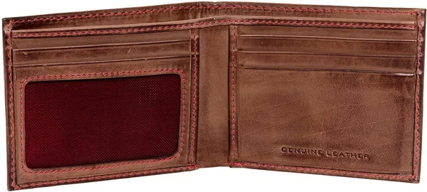 Rawlings Mens Tanned-Leather Baseball Stitch Embroidered Wallet - Dark Brown, 3.9" x 3.6 x 1"