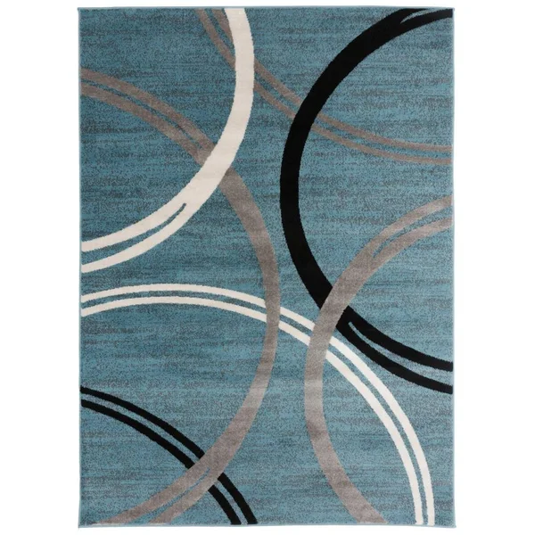 Modern Abstract Circles Blue 5&3 inch x 7&3 inch Indoor Area Rug