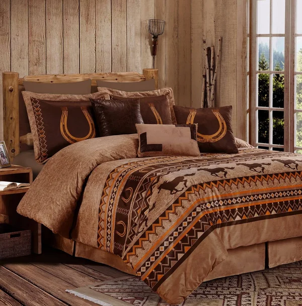 Chezmoi Collection Sedona 7-Piece Southwestern Wild Horses Microsuede Bedding Comforter Set (California King)