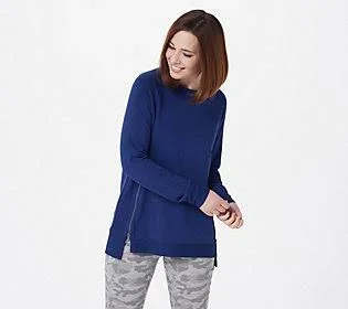 zuda Regular Z-Knit Tunic Pullover Sweatshirt, Size Large, Navy