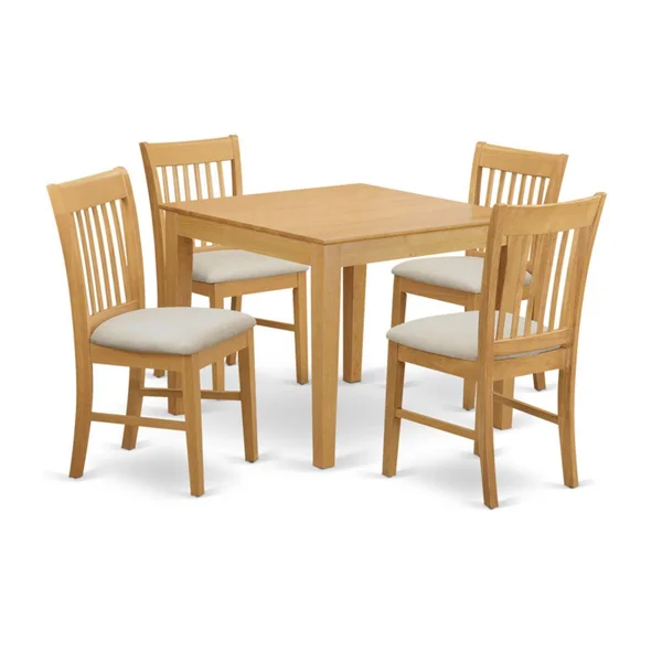 East West Furniture OXNO5-OAK-C Kitchen Breakfast NOOK Table & 4 Dining Chairs Oak