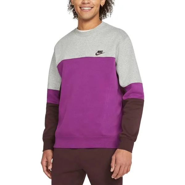 Nike Men's Sportswear Club Fleece Colorblock Crewneck Sweatshirt, Medium, Dk Grey Heather/Viotech