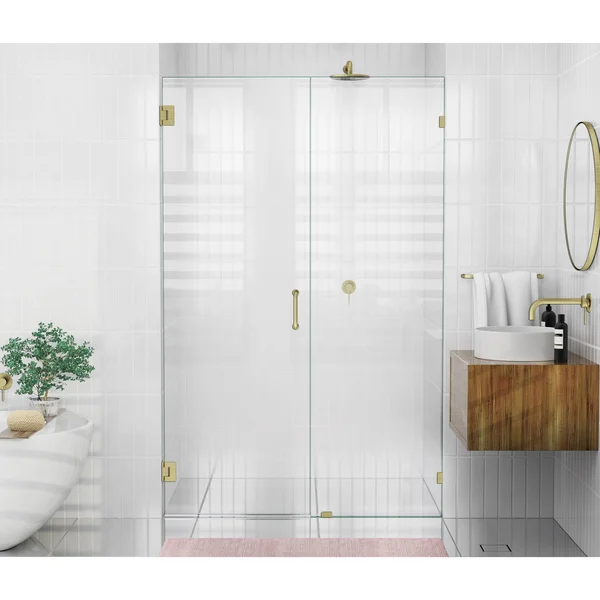 Glass Warehouse 78-in x 50.75-in Frameless Shower Door Wall Hinge Satin Brass in Gold, GW-WH-50-75-SB