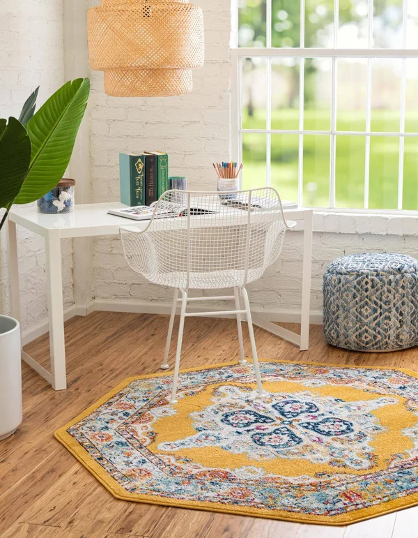 Parker Yellow Vintage 5 ft Octagon Octagon Area Rug
