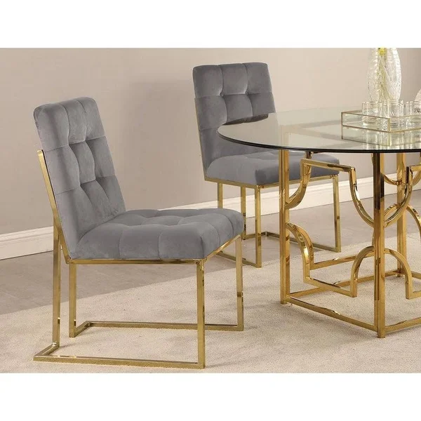 Modern Velvet Fabric Dining Chair in Pink/Gold (Set of 2)