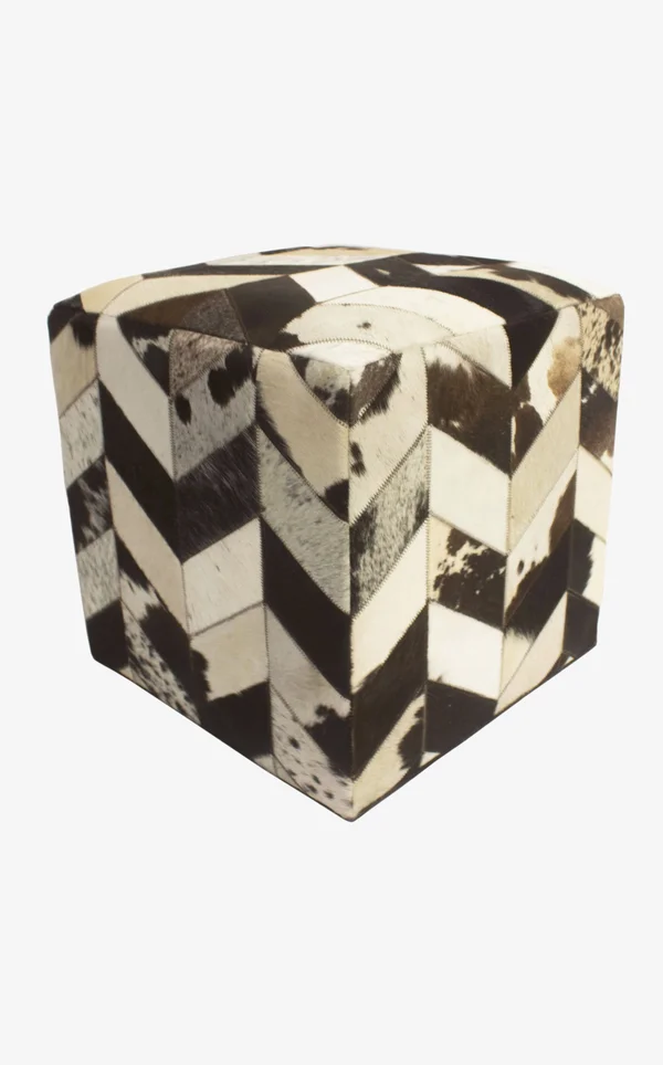 Noori Rug Geometric Hide Pouf Levi - Black (18x22x18x22x18x22)