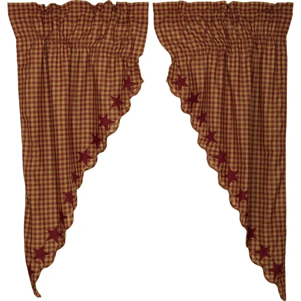Burgundy Star Scalloped Prairie Long Panel Set of 2 84x36x18