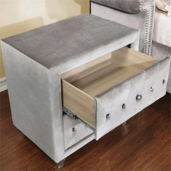 Furniture of America Serena 2-Drawer Upholstered Nightstand in Gray