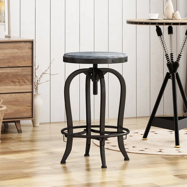 Christopher Knight Home Farmdale Reclaimed Swiveling Iron Barstool with Firwood Seat by - Size: Dark Gray Brushed + Black
