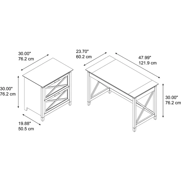 Bush Furniture Key West 48x22 Engineered Wood Writing Desk with Lateral File Cabinet - Dark Gray Hickory (KWS003GH)