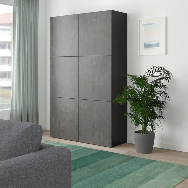 IKEA - BESTÅ Storage Combination with Doors, Black-Brown kallviken/dark Gray Concrete Effect, 47 1/4x16 1/2x76 19205884