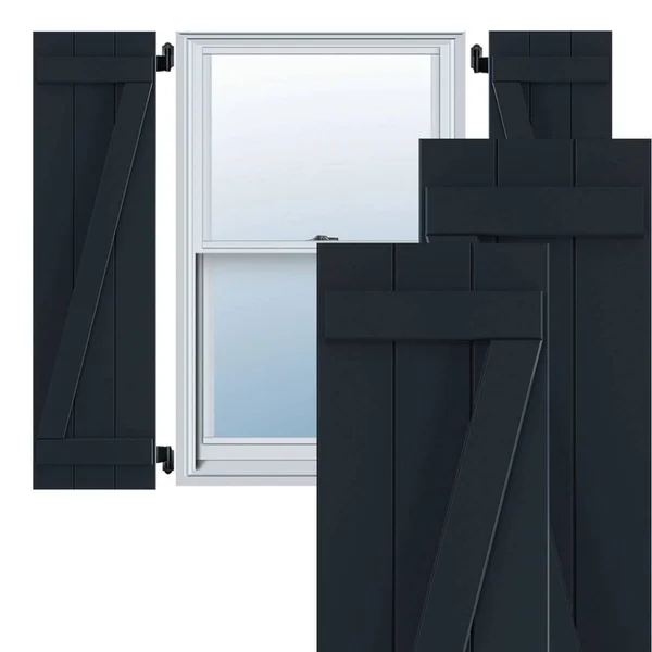 Ekena Millwork 16-1/8x22 x 67x22 True Fit PVC Three Board Joined Board and Batten Shutters w/Z-Bar, Starless Night Blue (Per Pai