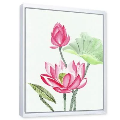 Vintage Pink Lotus Flower - Painting on Canvas East Urban Home Format: White Framed Canvas - Size: 20x22 H x 12x22 W x 1x22 D
