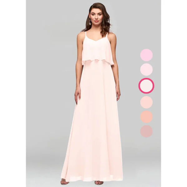 Azazie A-Line/Princess V-Neck Floor-Length Chiffon Bridesmaid Dresses - Rose Petal