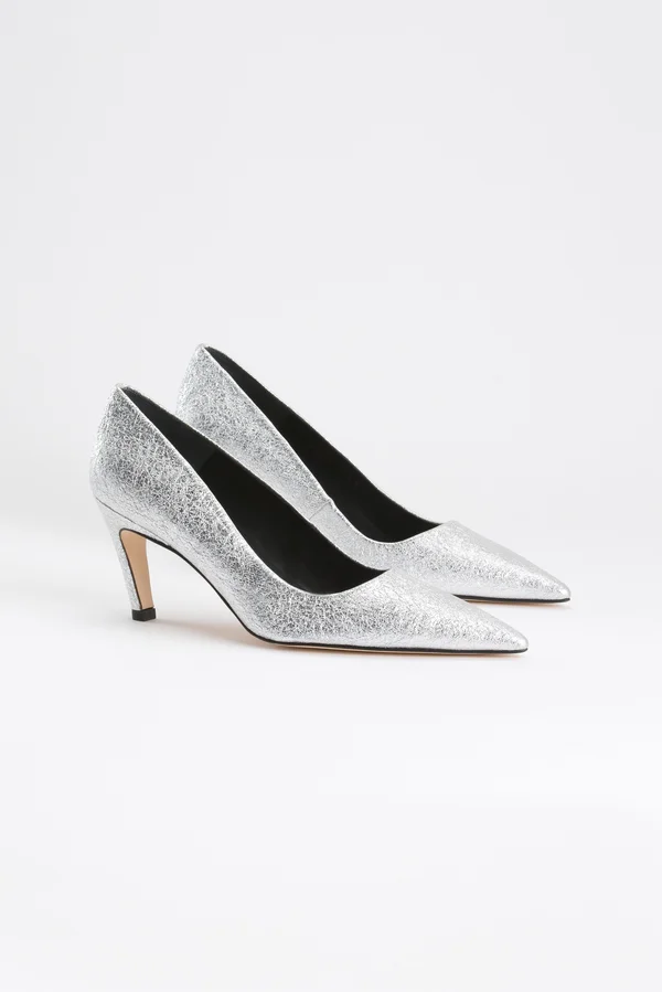 Good American Women's Icon Pump 75 in Silver Crackle, Extended Width/Extra Wide Size 9
