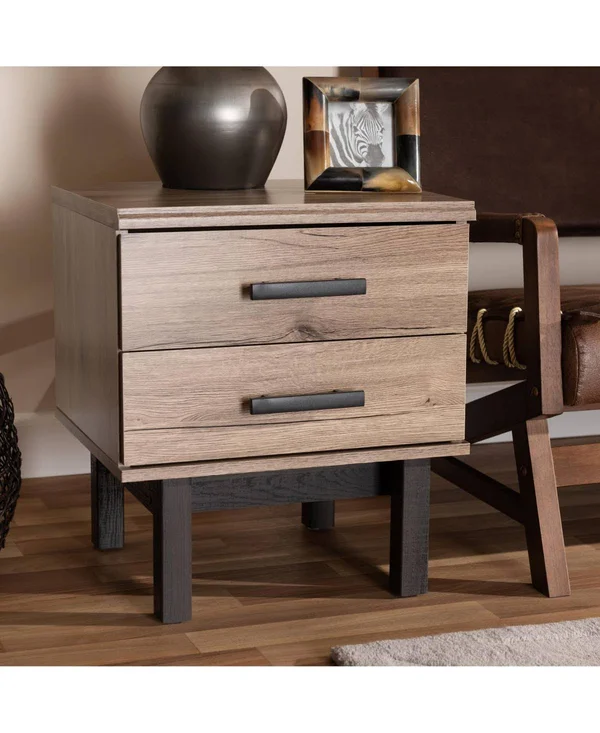 Arend Two-Tone Oak and Wood 2 Drawer End Table Brown - Baxton Studio