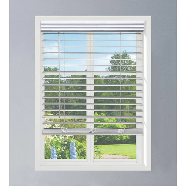Linen Avenue Custom Cordless Faux Wood Blind White, 56 W x 60 H Flush Inside Mount