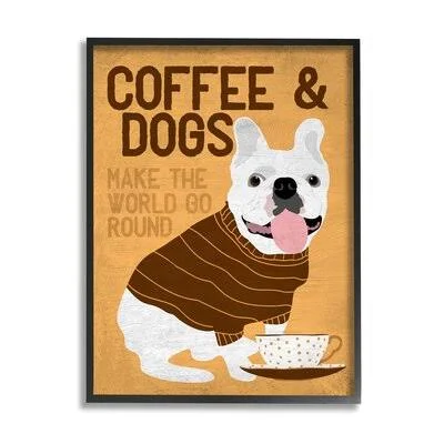 Coffee and Dogs by Ginger Oliphant - Textual Art on Canvas Trinx Format: Black Framed Canvas - Size: 14x22 H x 11x22 W x 1.5x22 D