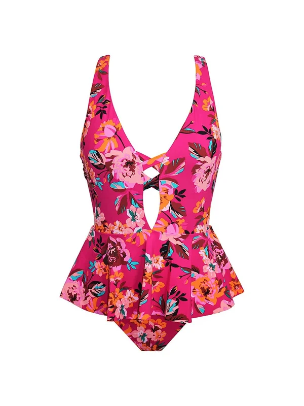 Skinny Dippers 6533349 Hot House Too Too Plunge Skirt One Piece Swimsuit - Punch