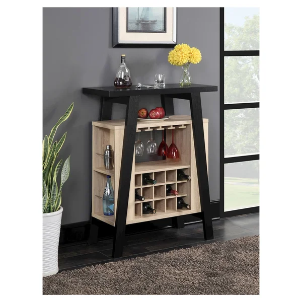 Newport Bar Console Black & Weathered White - Convenience Concepts
