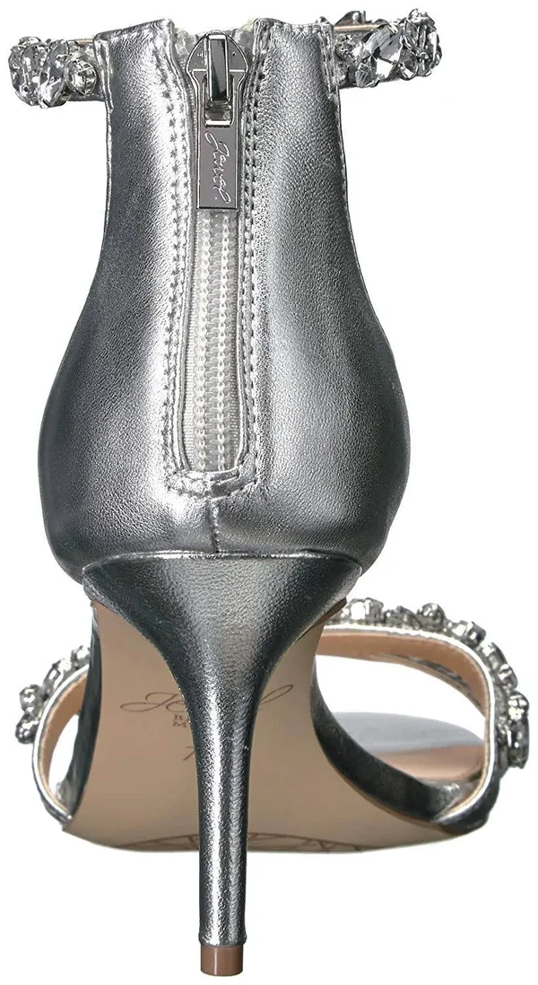 Jewel Badgley Mischka Women's Caroline Rhinestone Leather Sandals - Silver - Size 5.5