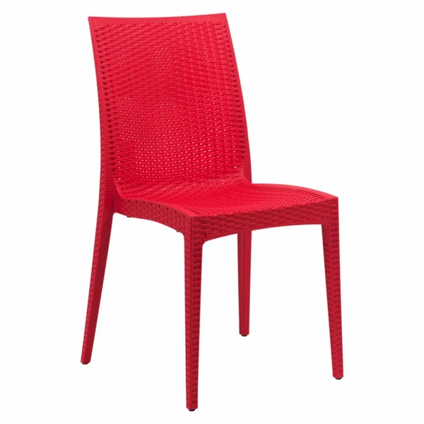 LeisureMod Weave Design Mace Indoor, Outdoor Dining Chair Red