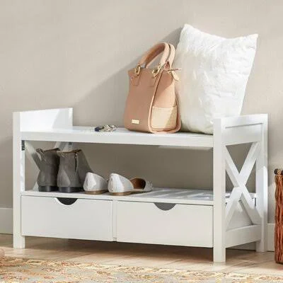 Cyril Shoe Storage Bench Andover Mills Color: White
