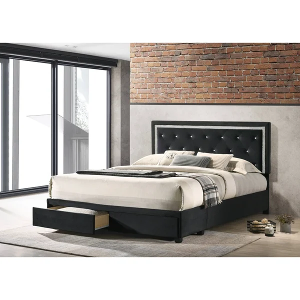 Dark Grey Velvet Uph. Storage Platform Bed - Full Size