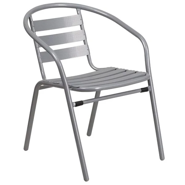 Bowery Hill Metal Stacking Patio Chair in Silver