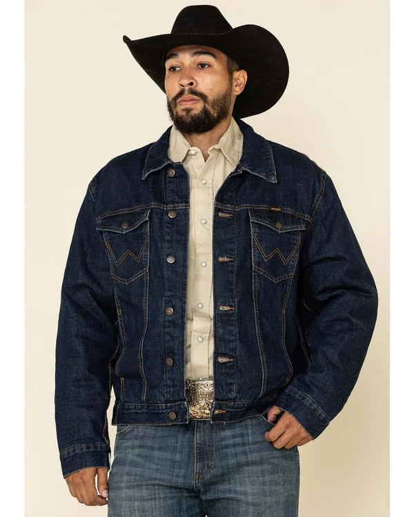 Wrangler Men's Faded Indigo Plaid Lined Denim Jacket